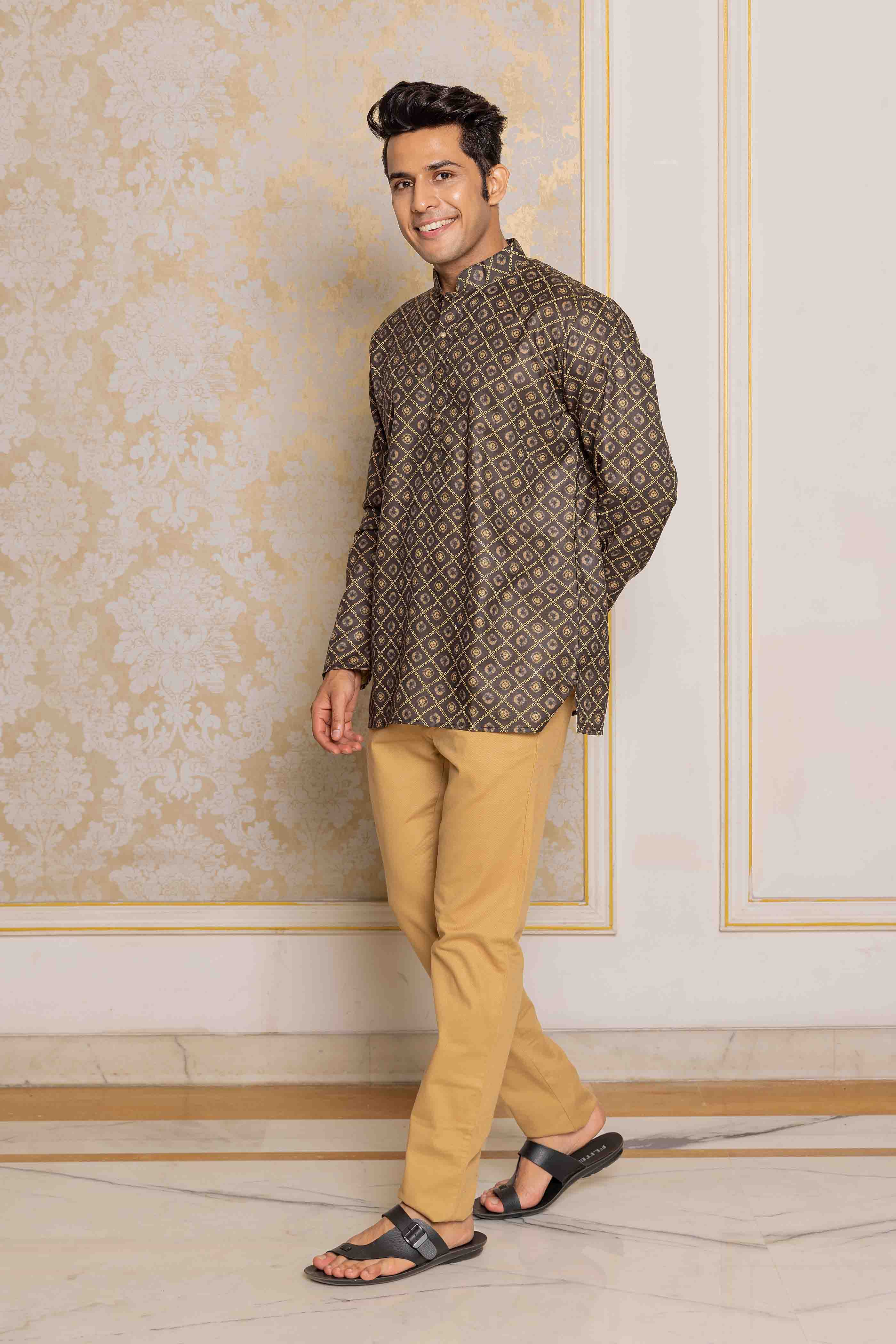 Black Printed Short Kurta
